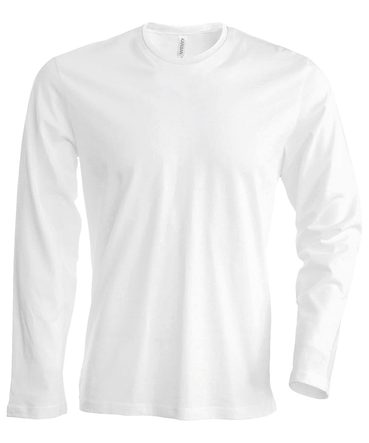 Kariban Mens long sleeved crew neck T shirt KB359 - White - Customisable T-Shirts