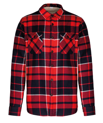 Kariban Sherpa lined checked shirt jacket KB579 - Red Navy - Customisable Jackets