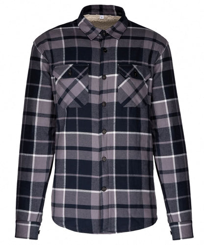 Kariban Sherpa lined checked shirt jacket KB579 - Storm Grey Navy - Customisable Jackets