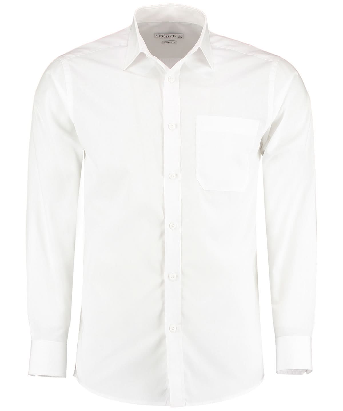 Kustom Kit Poplin shirt long sleeved tailored fit KK142 - White - Customisable Shirts