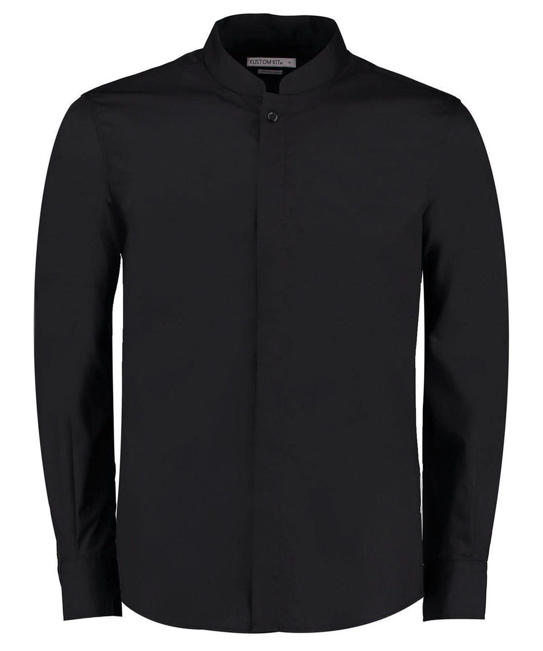 Kustom Kit Mandarin collar shirt long sleeved tailored fit KK161 - Black - Customisable Shirts
