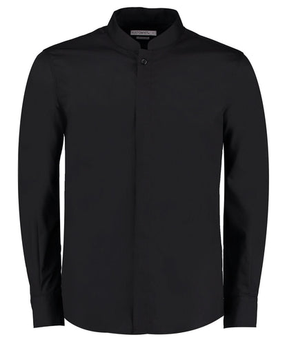 Kustom Kit Mandarin collar shirt long sleeved tailored fit KK161 - Black - Customisable Shirts