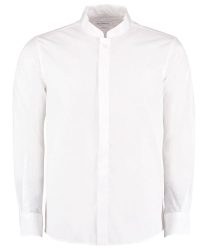 Kustom Kit Mandarin collar shirt long sleeved tailored fit KK161 - White - Customisable Shirts
