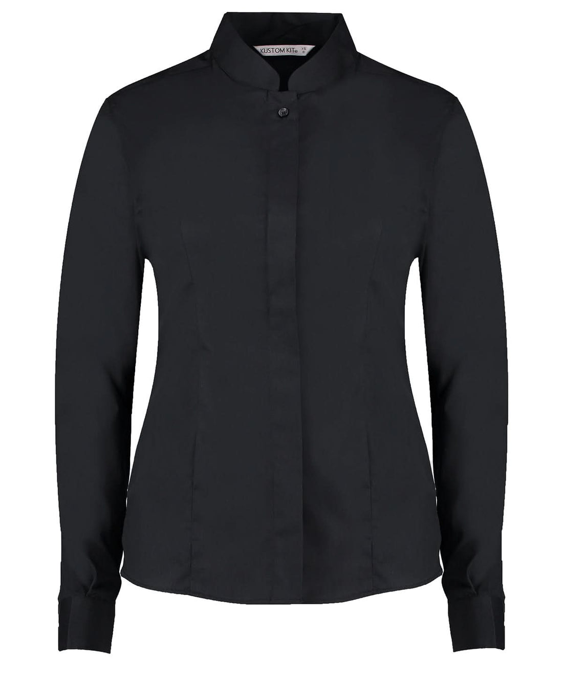 Kustom Kit Womens mandarin collar shirt long sleeved tailored fit KK261 - Black - Customisable Shirts