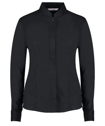 Kustom Kit Womens mandarin collar shirt long sleeved tailored fit KK261 - Black - Customisable Shirts