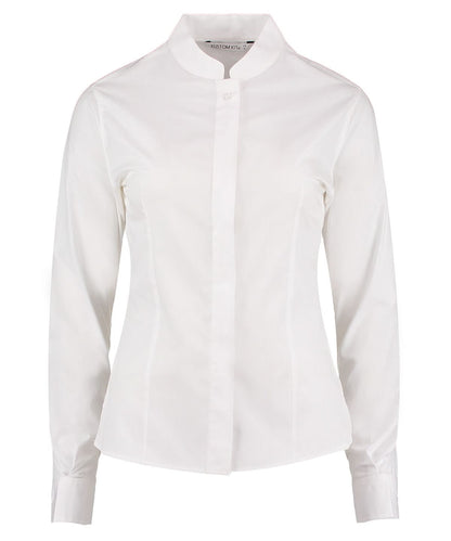 Kustom Kit Womens mandarin collar shirt long sleeved tailored fit KK261 - White - Customisable Shirts