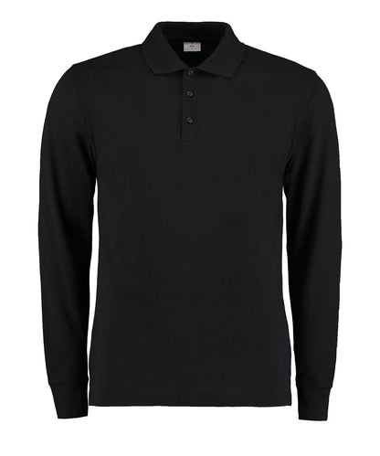Kustom Kit Piqu polo long sleeved classic fit KK430 - Black - Customisable Polos