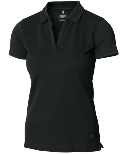Nimbus Womens Harvard v neck stretch deluxe polo NB52F - Black - Customisable Polos