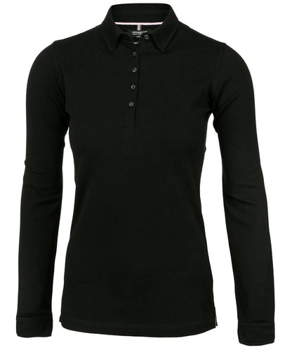 Nimbus Womens Carlington deluxe long sleeve polo NB71F - Black - Customisable Polos