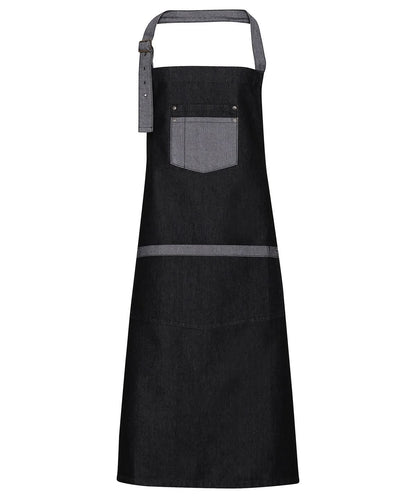 Premier Domain contrast denim bib apron PR127 - Black Denim One size - Customisable Apron