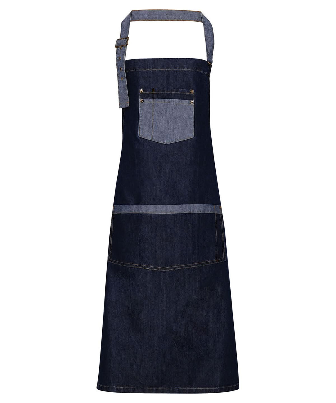 Premier Domain contrast denim bib apron PR127 - Indigo Denim One size - Customisable Apron
