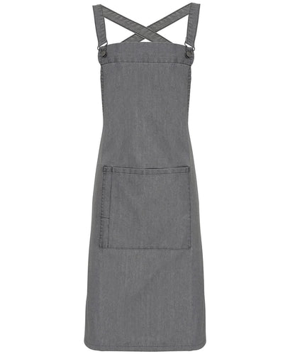 Premier Cross back barista bib apron PR129 - Grey Denim One size - Customisable Apron