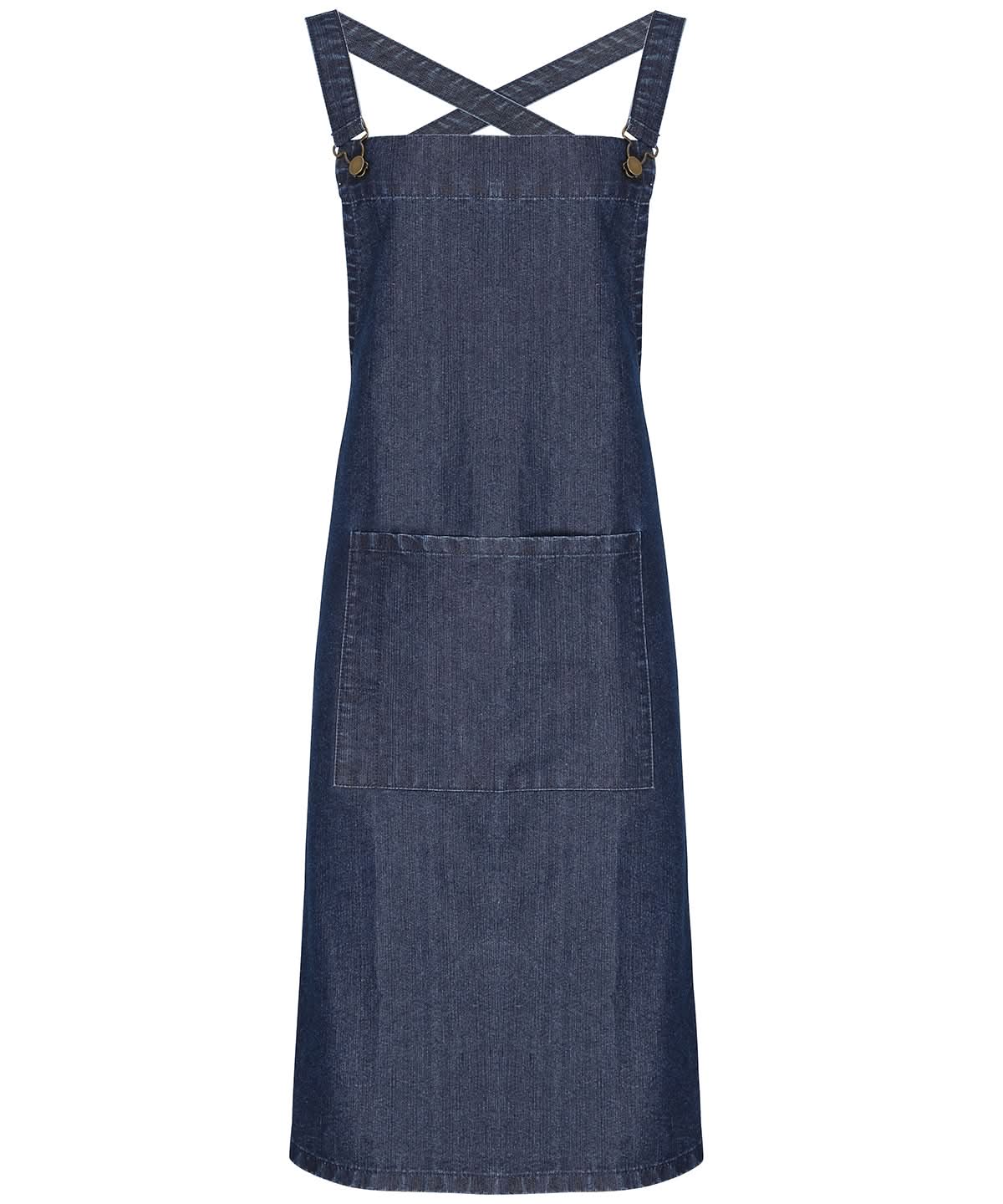 Premier Cross back barista bib apron PR129 - Indigo Denim One size - Customisable Apron