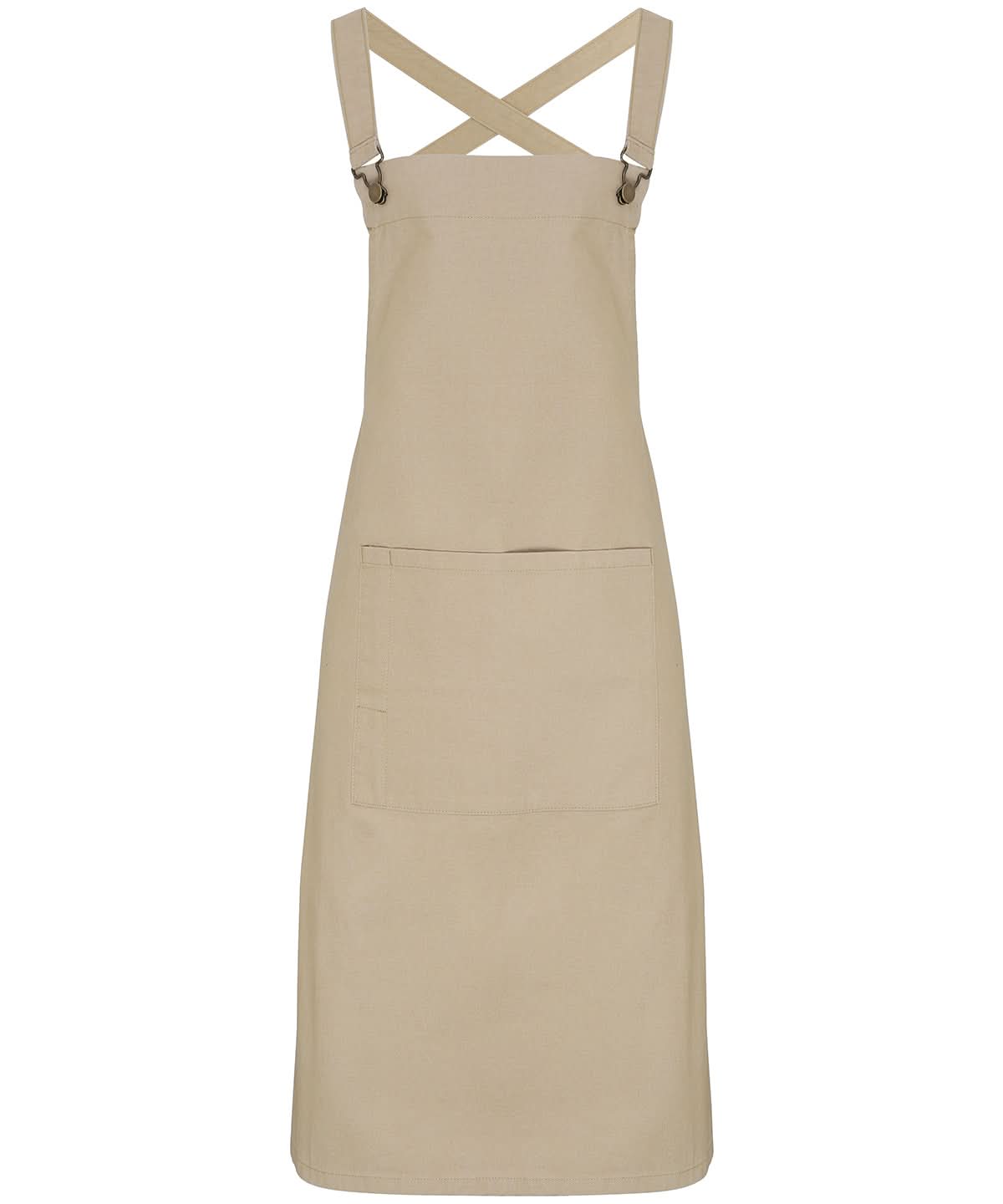 Premier Cross back barista bib apron PR129 - Khaki One size - Customisable Apron