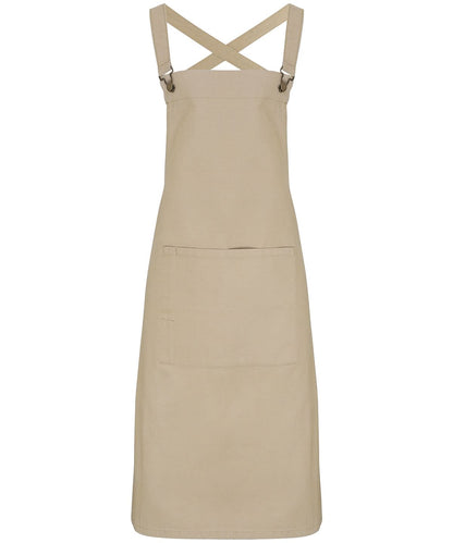 Premier Cross back barista bib apron PR129 - Khaki One size - Customisable Apron
