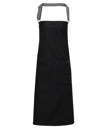 Premier District waxed look denim bib apron PR134 - Black Denim One size - Customisable Apron