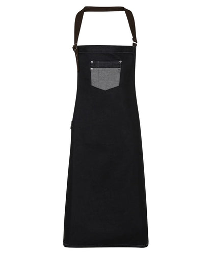 Premier Division waxed look denim bib apron with faux leather PR136 - Black Denim One size - Customisable Apron