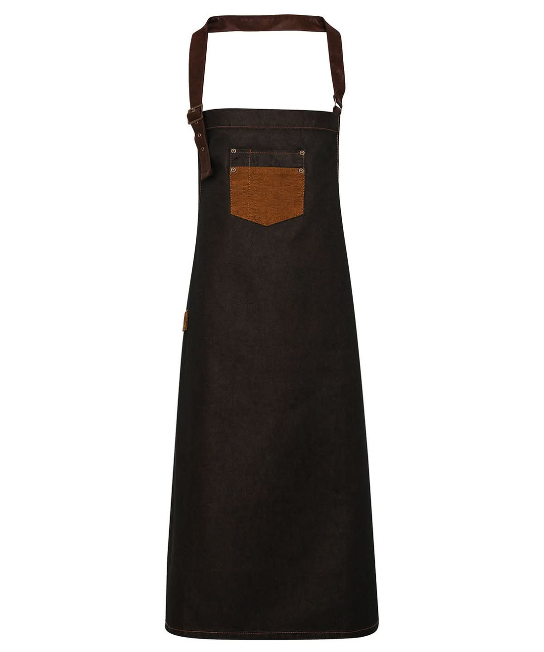 Premier Division waxed look denim bib apron with faux leather PR136 - Black Tan Denim One size - Customisable Apron
