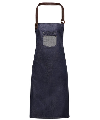 Premier Division waxed look denim bib apron with faux leather PR136 - Indigo Denim One size - Customisable Apron