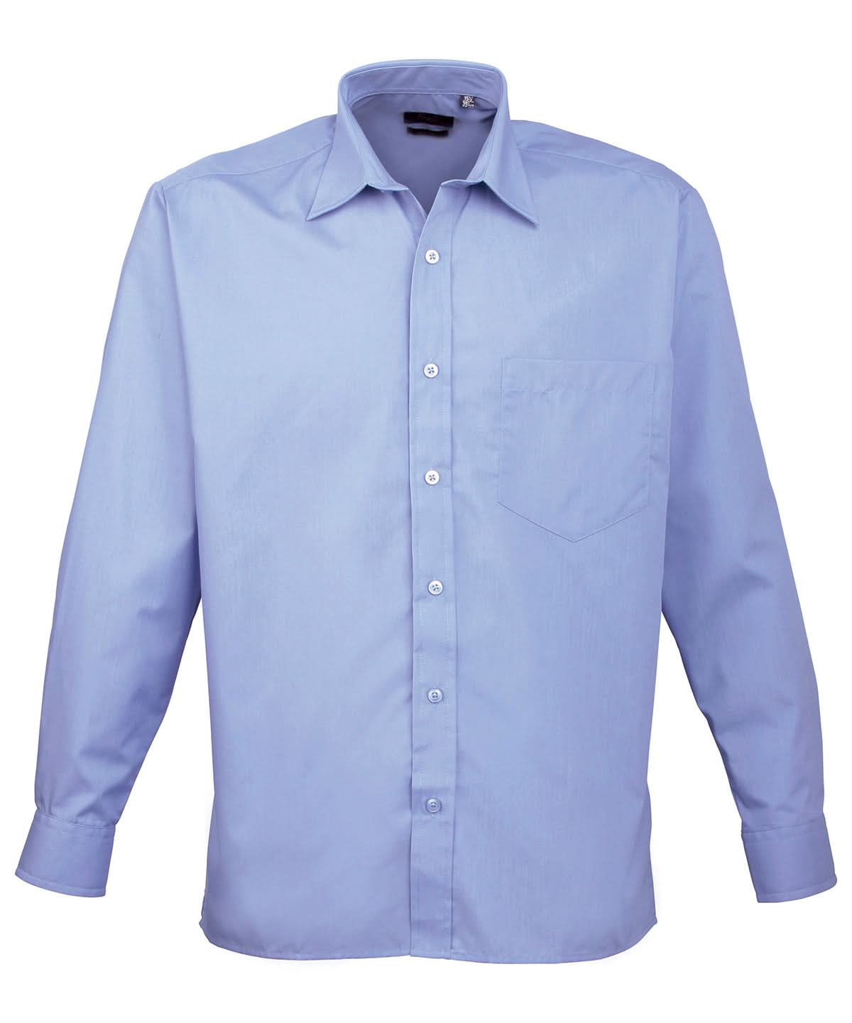 Premier Long sleeve poplin shirt Mid Blue PR200 - Mid Blue - Customisable Shirts