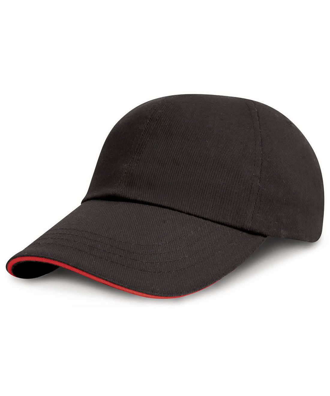 Result Headwear Junior low profile heavy brushed cotton cap with sandwich peak R24JP - Black Red One size - Customisable Caps