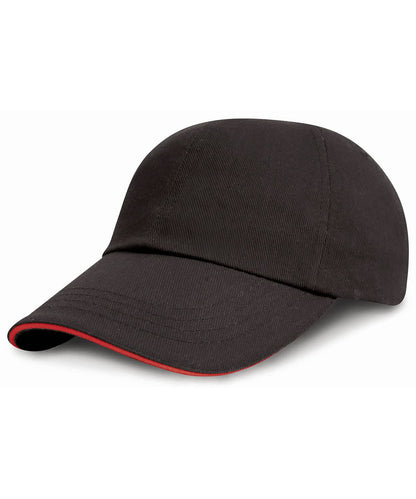 Result Headwear Junior low profile heavy brushed cotton cap with sandwich peak R24JP - Black Red One size - Customisable Caps