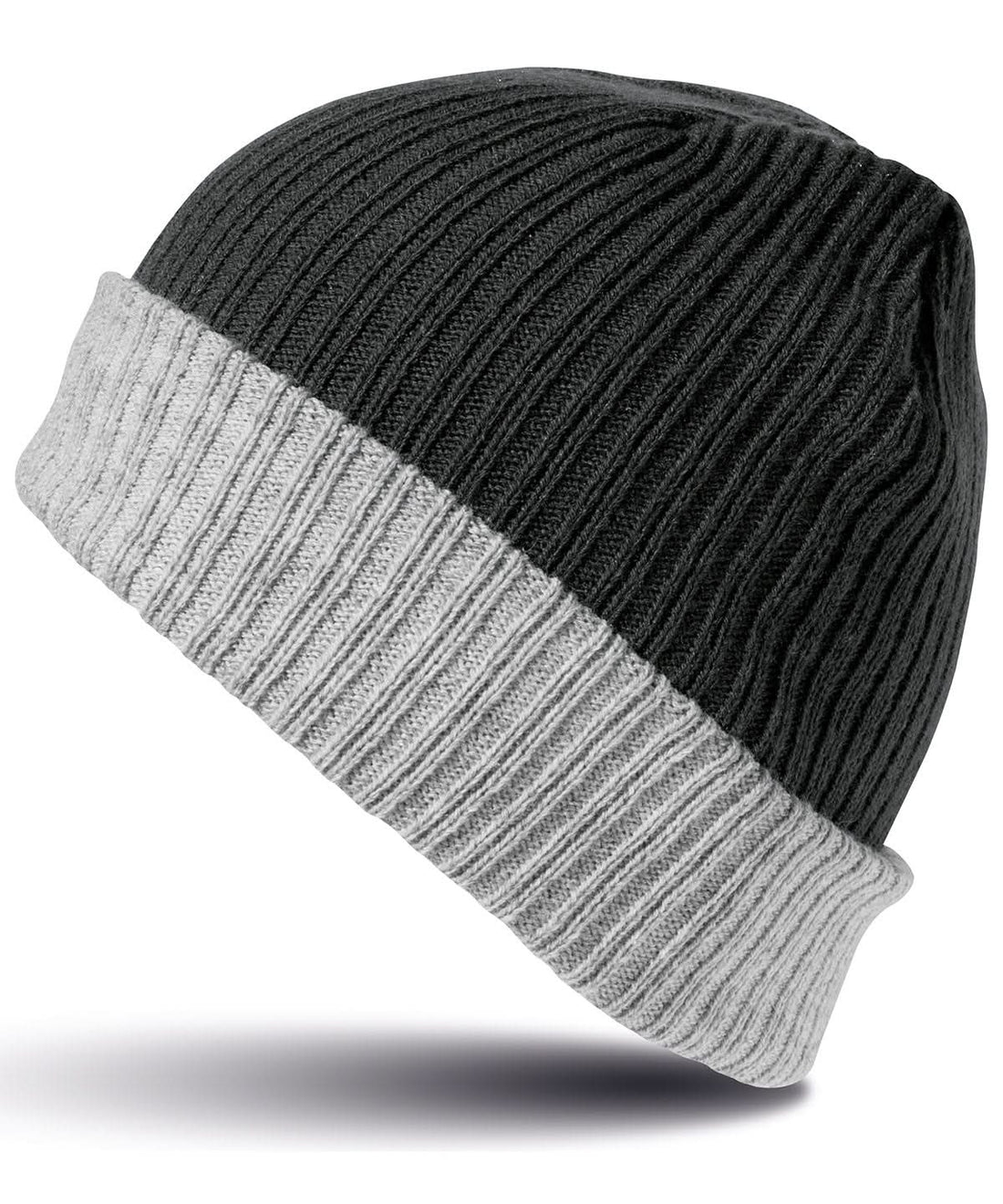 Result Winter Essentials Double layer knitted hat R378X - Black Grey One size - Customisable Hats