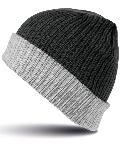 Result Winter Essentials Double layer knitted hat R378X - Black Grey One size - Customisable Hats