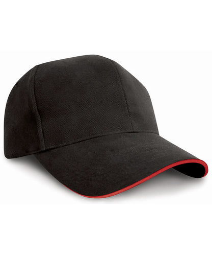 Result Headwear Pro style heavy cotton cap with sandwich peak RC25P - Black Red One size - Customisable Caps
