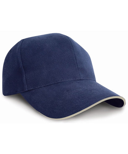 Result Headwear Pro style heavy cotton cap with sandwich peak RC25P - Navy Natural One size - Customisable Caps