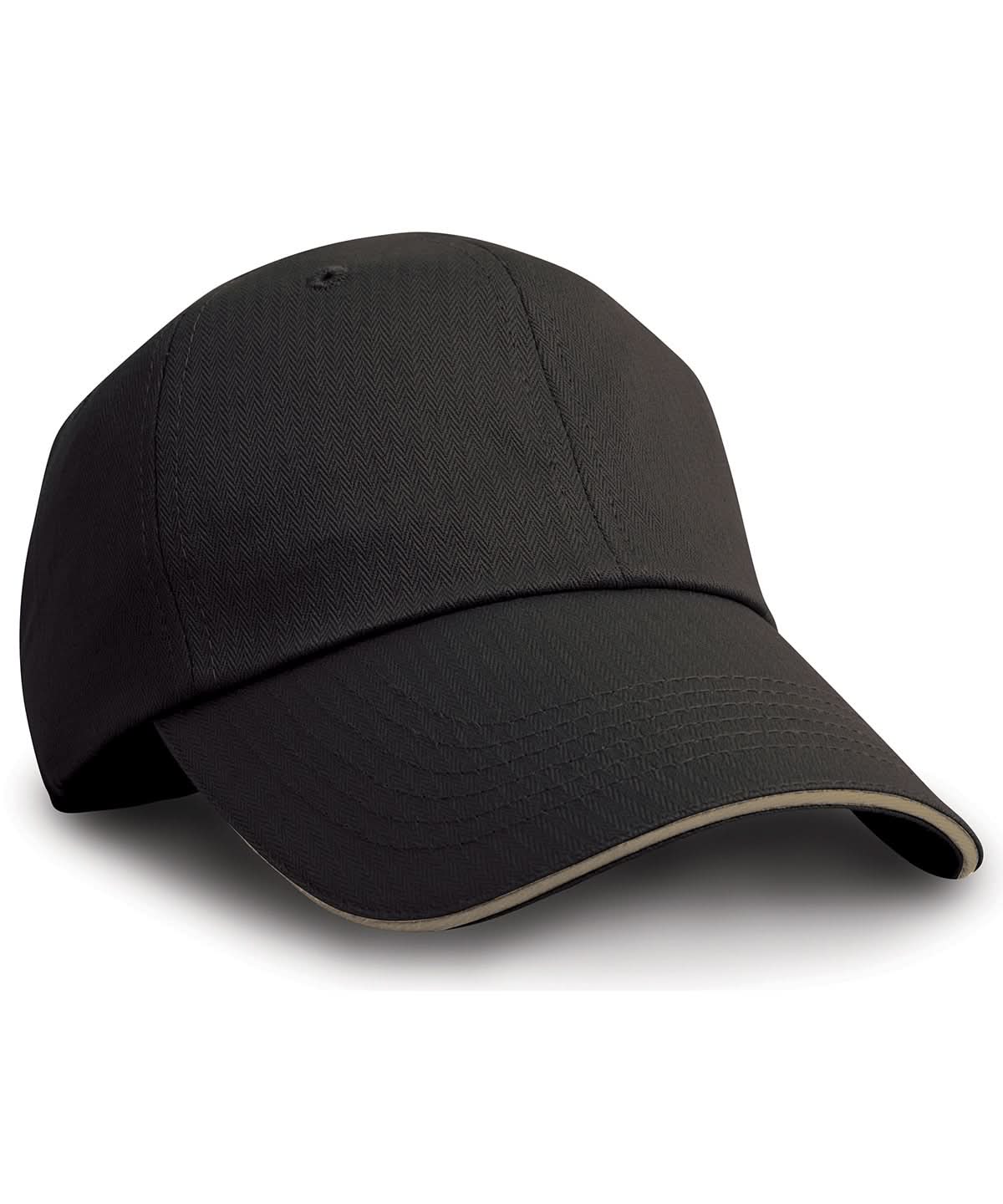 Result Headwear Herringbone cap with sandwich peak RC38X - Black Tan One size - Customisable Caps