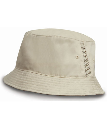 Result Headwear Deluxe washed cotton bucket hat with side mesh panels RC45X - Natural One size - Customisable Hats