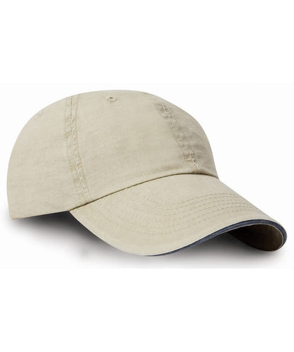Result Headwear Washed fine line cotton cap with sandwich peak RC54X - Putty Navy One size - Customisable Caps