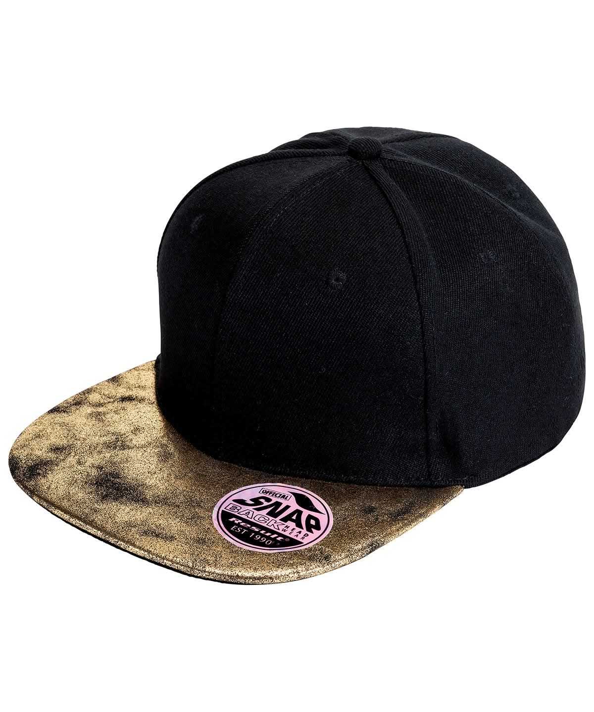 Result Headwear Bronx glitter flat peak snapback cap RC87X - Black Gold One size - Customisable Caps