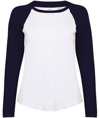 SF Kids long sleeve baseball T SM271 - White Oxford Navy - Customisable T-Shirts