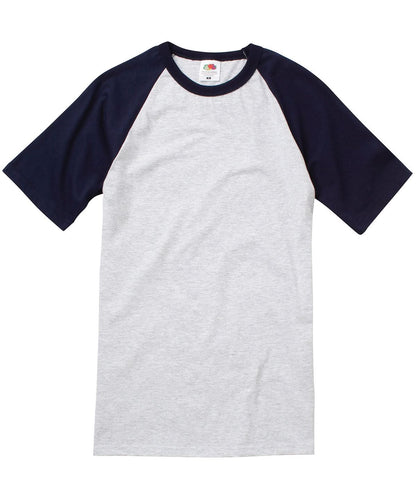 Fruit of the Loom Fruit Of The Loom Short Sleeve Baseball T SS026 - Heather Grey Deep Navy - Customisable T-Shirts