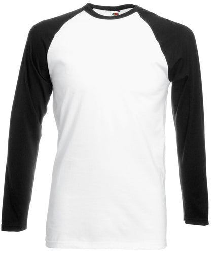 Fruit of the Loom Fruit Of The Loom Long Sleeve Baseball T SS028 - White Black - Customisable T-Shirts