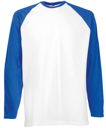 Fruit of the Loom Fruit Of The Loom Long Sleeve Baseball T SS028 - White Royal Blue - Customisable T-Shirts