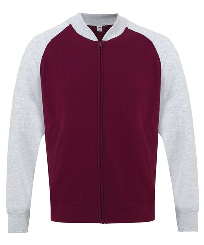 Fruit of the Loom Baseball Sweatshirt Jacket ss929 - Burgundy Heather Grey - Customisable Jackets