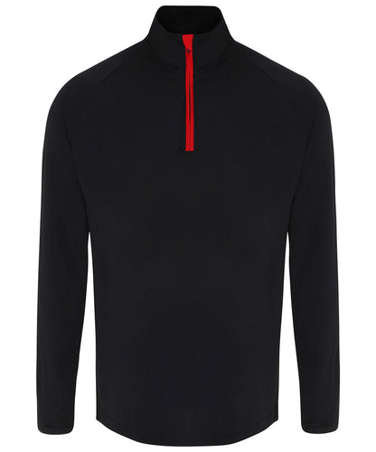 TriDri Tridri Long Sleeve Performance Zip TR110 - Black Red - Customisable Sports Overtops