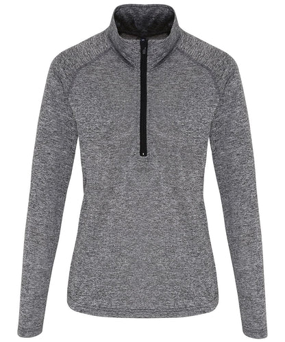 TriDri Tridri WomenS Long Sleeve Performance Zip TR120 - Black Melange Black - Customisable Sports Overtops