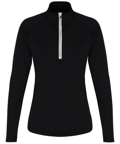 TriDri Tridri WomenS Long Sleeve Performance Zip TR120 - Black White - Customisable Sports Overtops