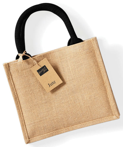 Westford Mill Jute Mini Gift Bag WM412 - Natural Black One Size - Customisable Bags
