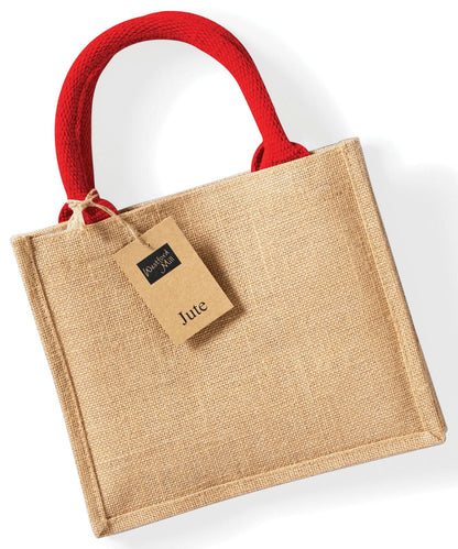 Westford Mill Jute Mini Gift Bag WM412 - Natural Bright Red One Size - Customisable Bags