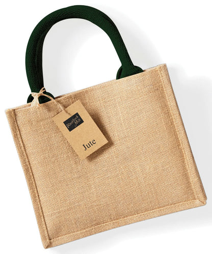 Westford Mill Jute Mini Gift Bag WM412 - Natural Forest Green One Size - Customisable Bags