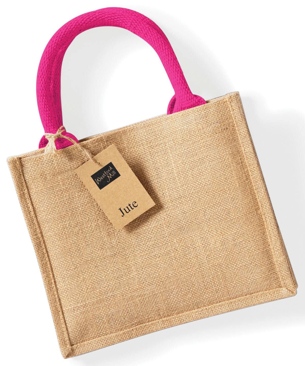 Westford Mill Jute Mini Gift Bag WM412 - Natural Fuchsia One Size - Customisable Bags