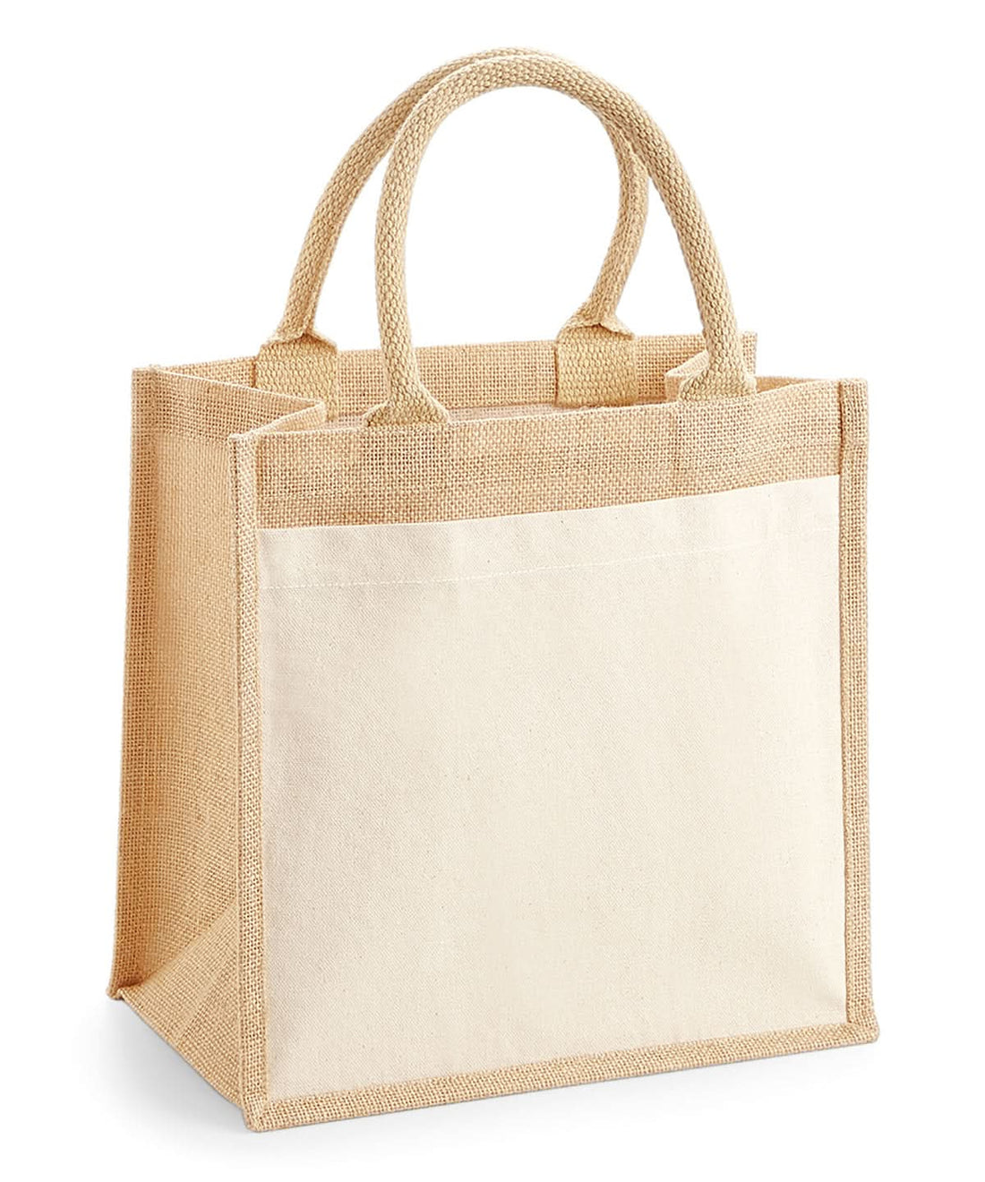 Westford Mill Cotton Pocket Jute Midi Tote WM426 - Natural One Size - Customisable Bags
