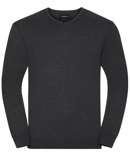 Russell Collection V neck knitted sweater J710M - Charcoal Marl - Customisable Knitted Jumpers