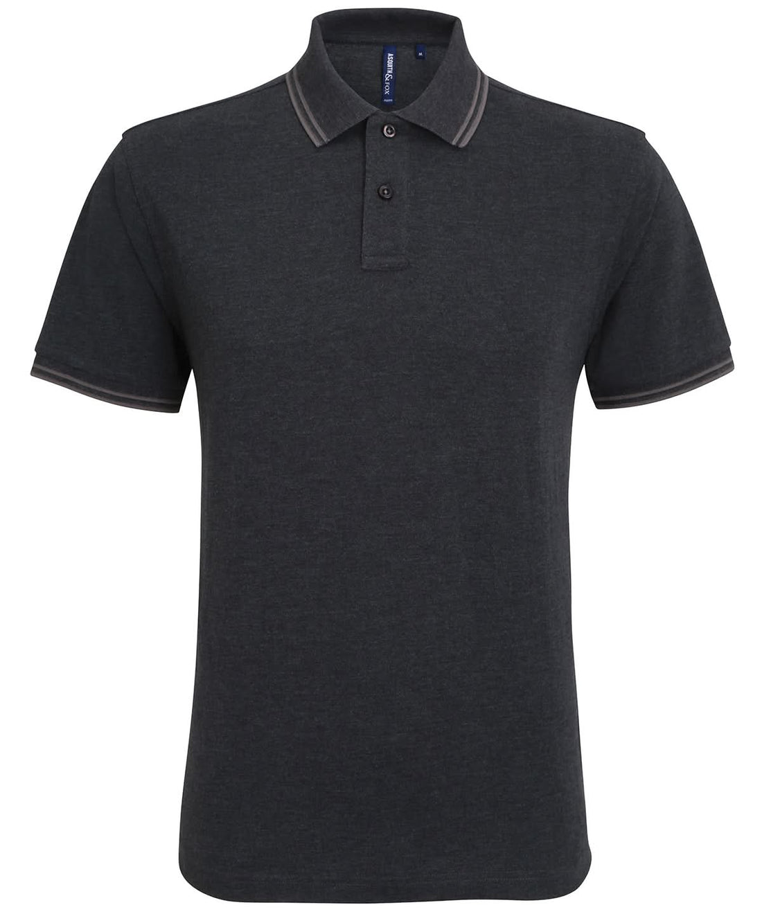 Asquith &amp; Fox Mens classic fit tipped polo AQ011 - Heather Black Charcoal - Customisable Polos
