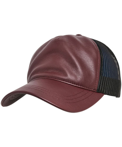 Flexfit By Yupoong Leather Trucker YP038 - Maroon Black One size - Customisable Caps
